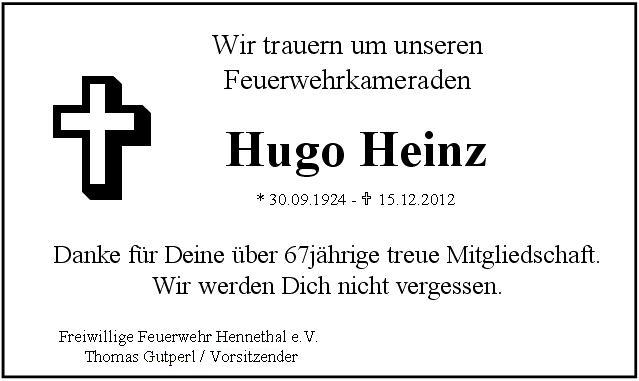 Trauer Hugo Heinz