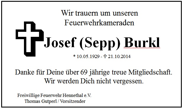 Trauer Josef Burkl