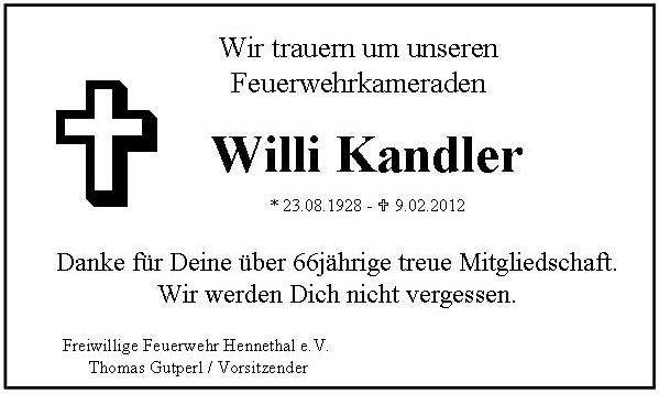 Trauer Willi Kandler