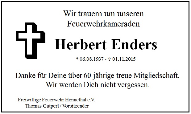 Traueranzeige Herbert Enders-