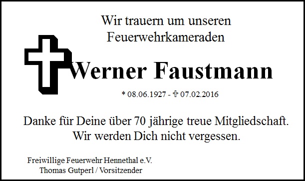 Traueranzeige Werner Faustmann